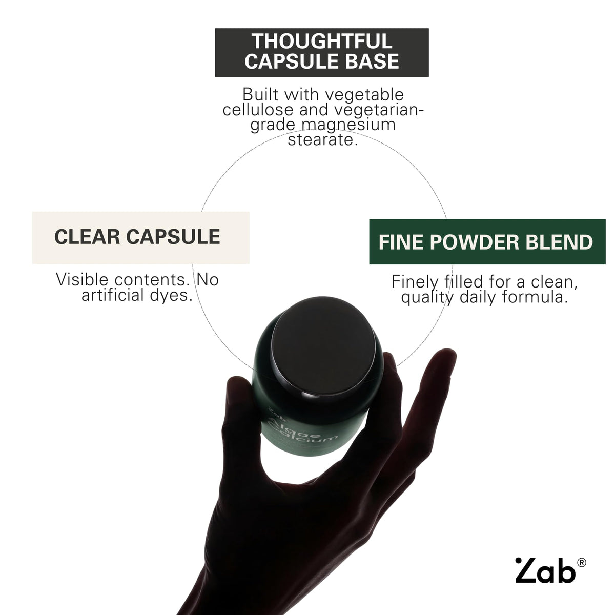 ZAB Complément Alimentaire Calcium d'Algues - vue de dos de la bouteille