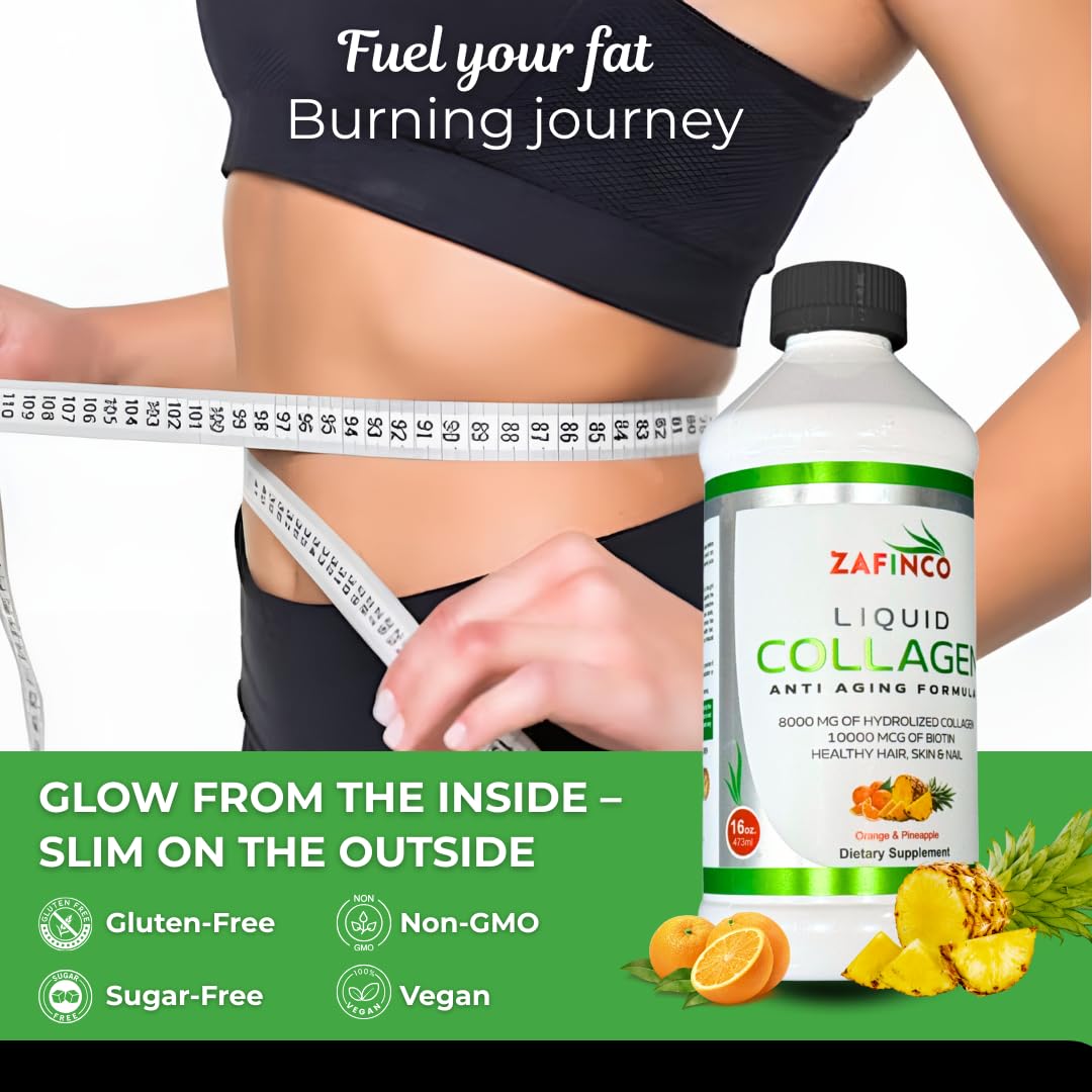 ZAFiNCO collagène liquide 10000 mcg biotine 8000 mg côté montrant le flacon