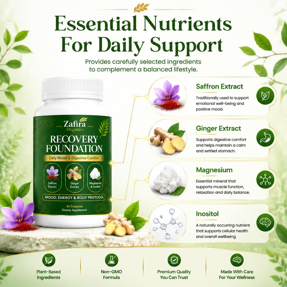 Zafira Organics Complément Alimentaire 90 Capsules sur fond blanc