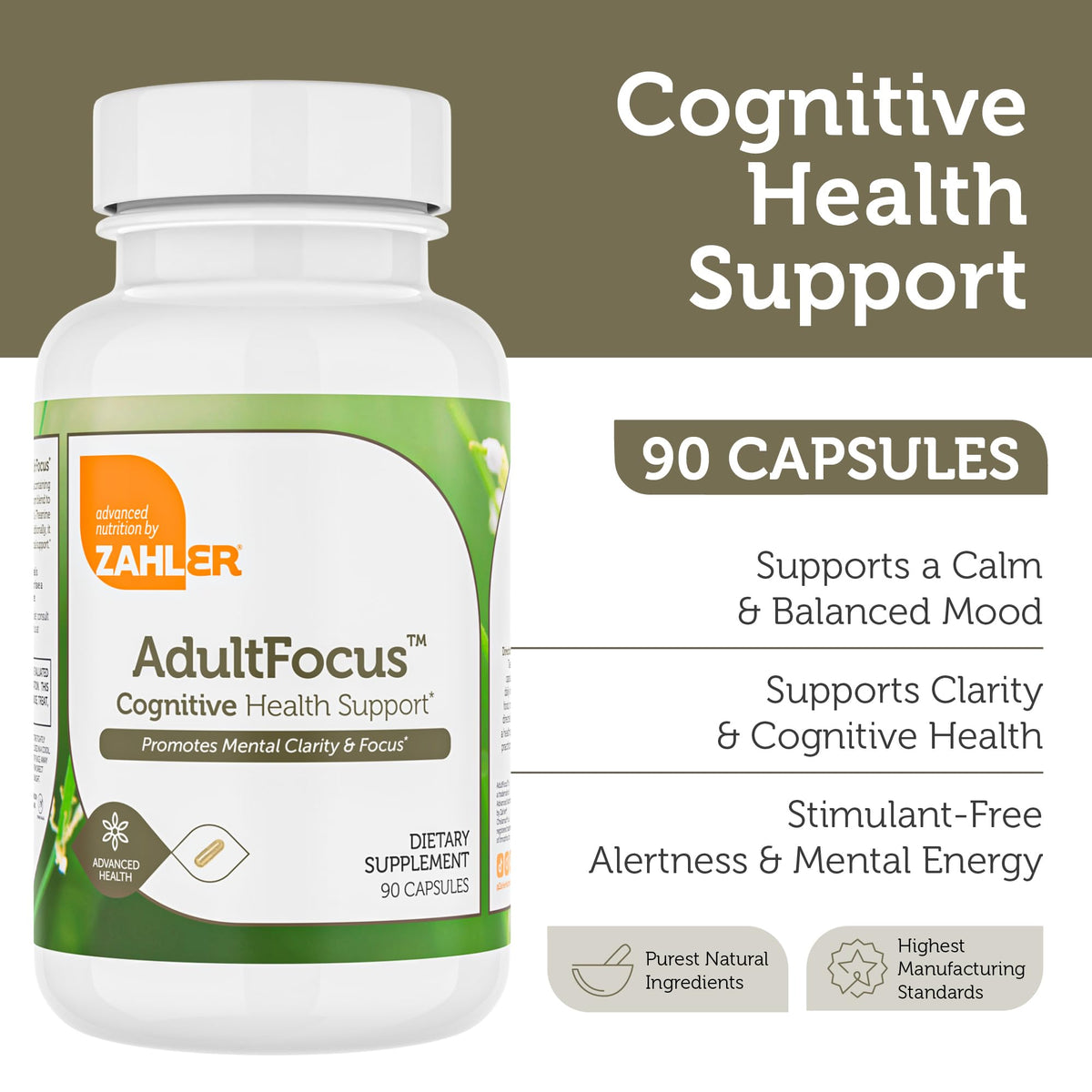 Zahler AdultFocus 60 capsules vue de dos avec ingrédients