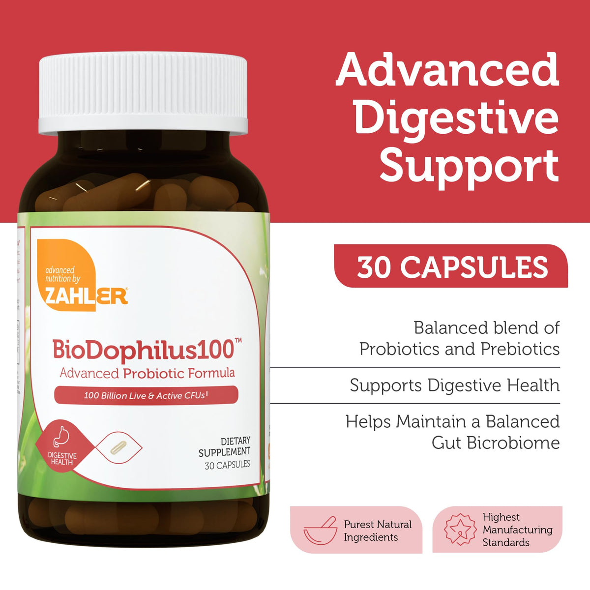 Zahler BioDophilus 100 capsules sur une surface blanche