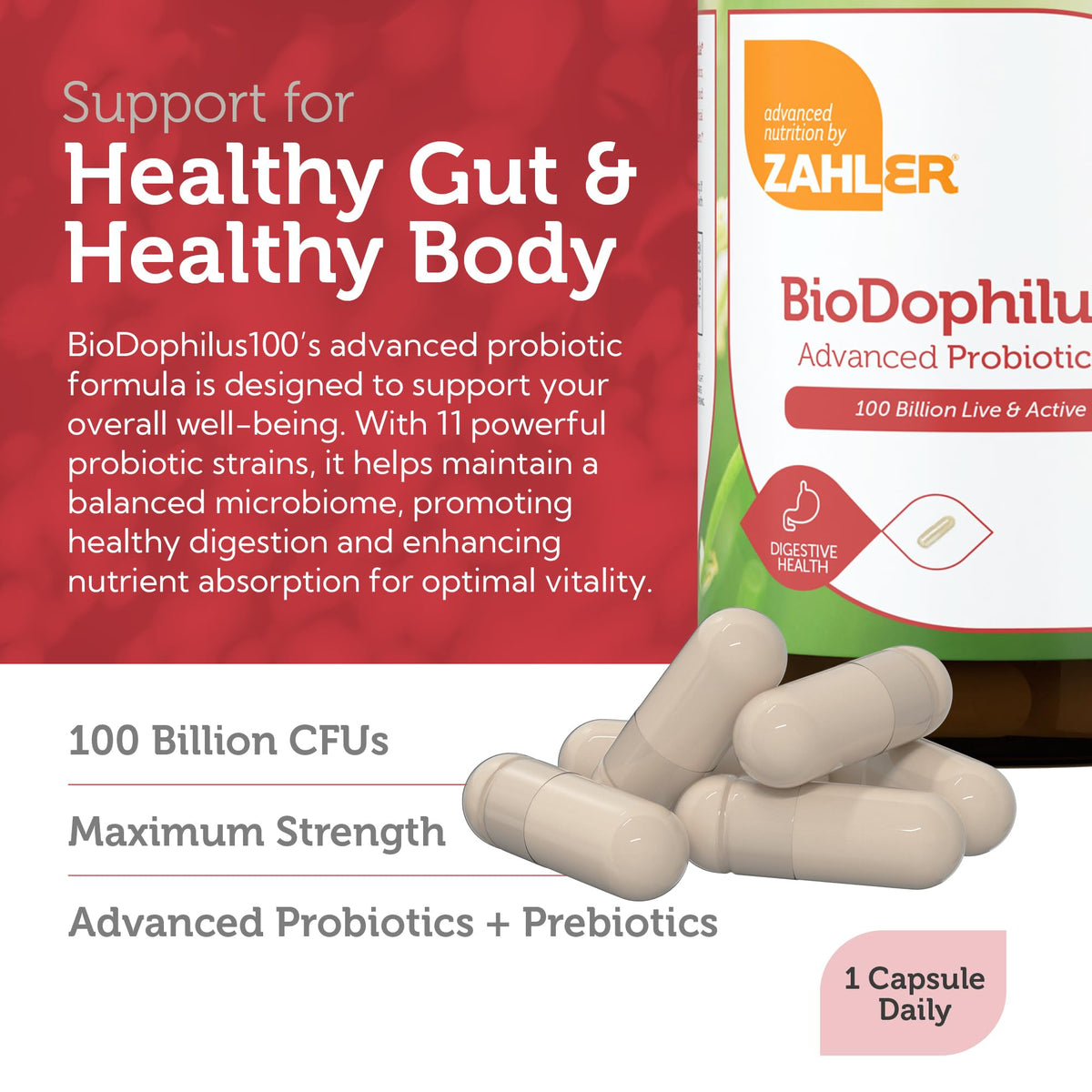 Zahler BioDophilus 100 étiquette du produit avec informations
