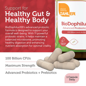 Zahler BioDophilus 100 étiquette du produit avec informations