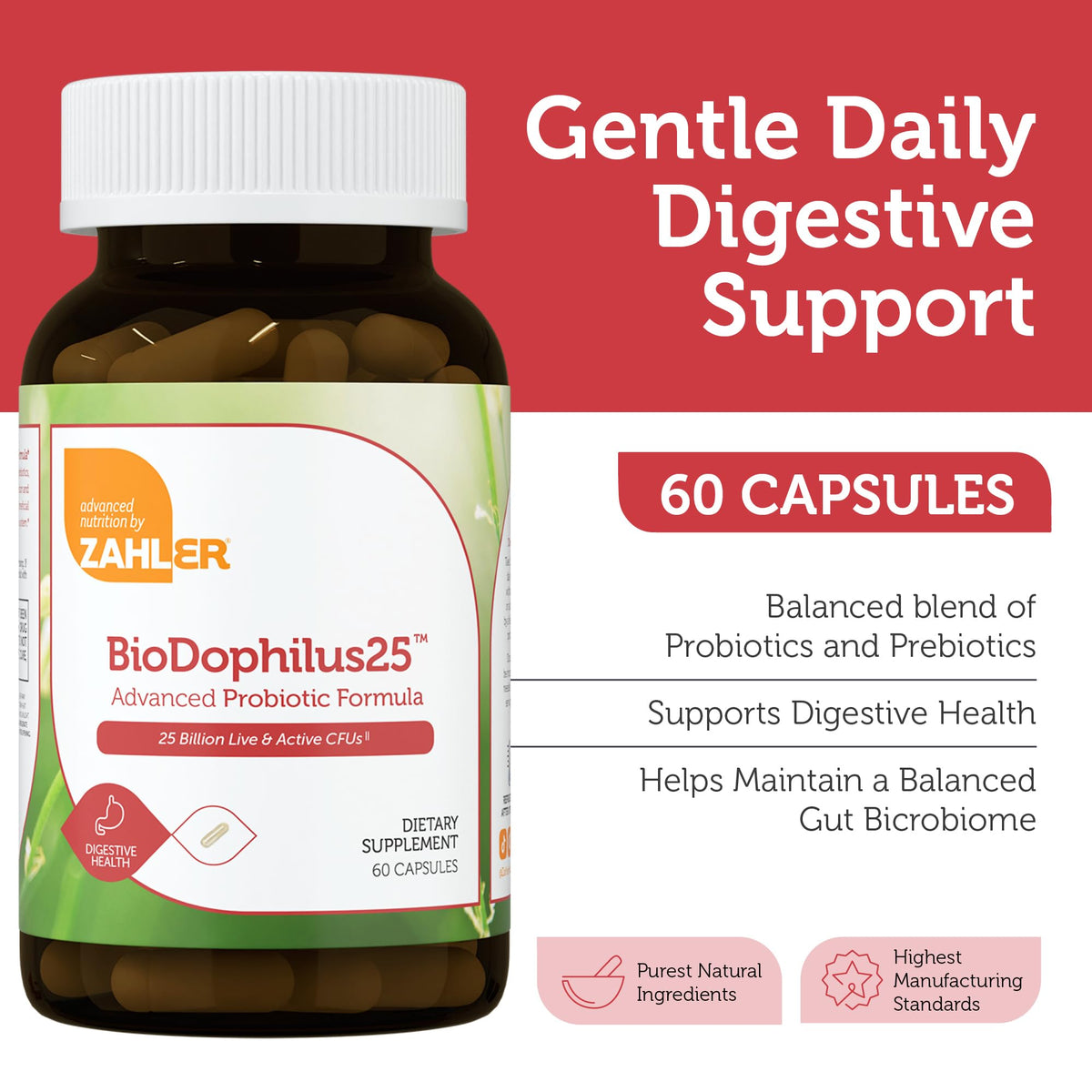 Zahler BioDophilus25 capsules ouvertes montrant la taille