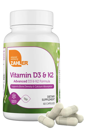 Zahler Complément Alimentaire D3 & K2 5000 IU 60 Capsules - Vue de face