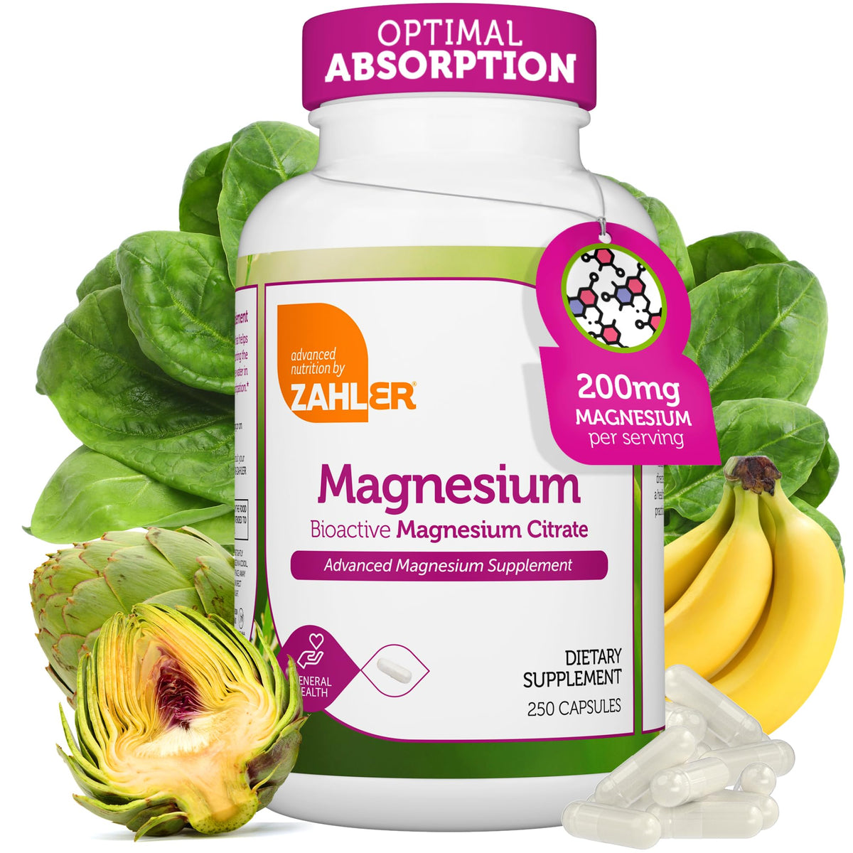 Zahler Complément Alimentaire Magnésium 200 mg 250 capsules - vue de face
