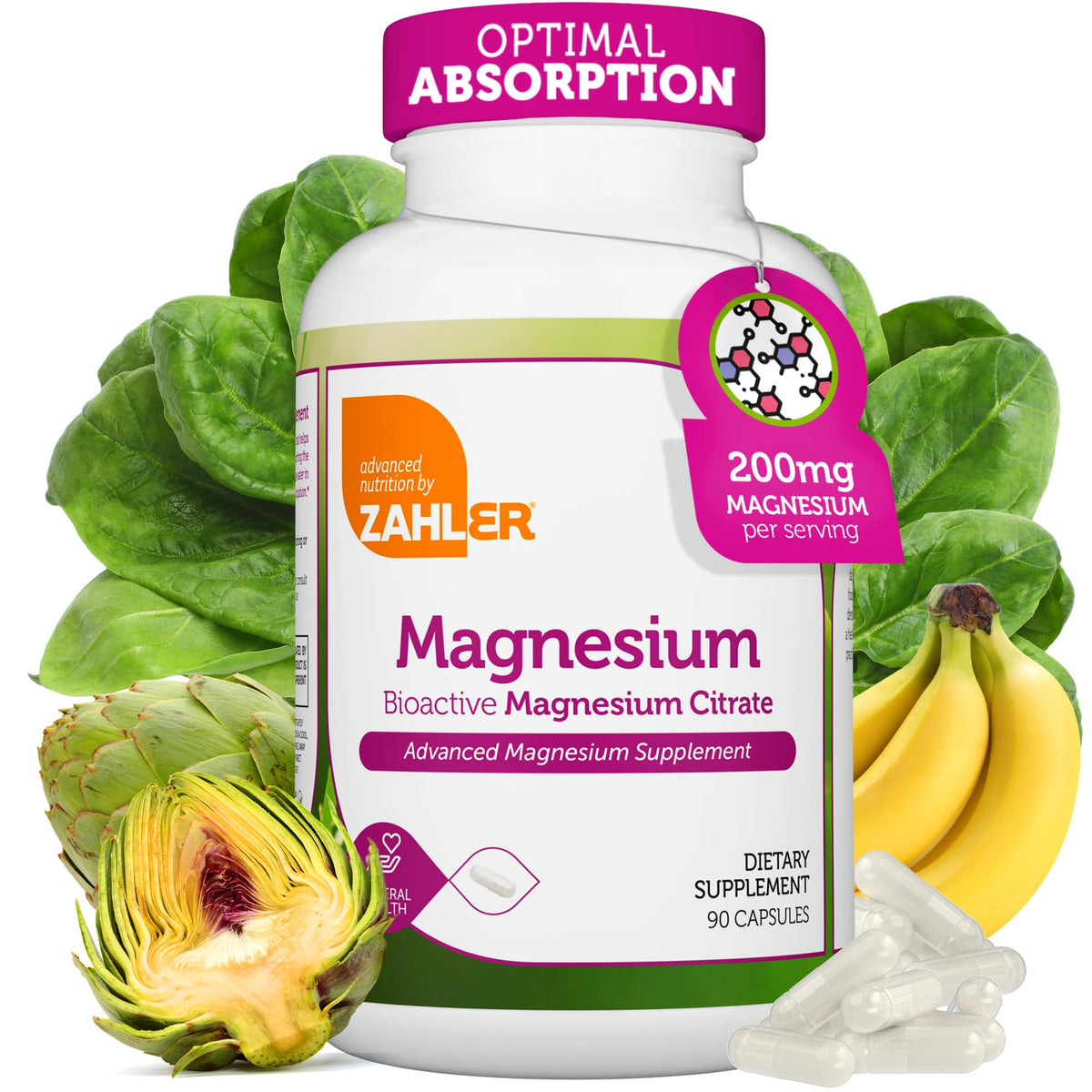 Zahler Complément Alimentaire Magnésium 200 mg 90 Capsules vue avant