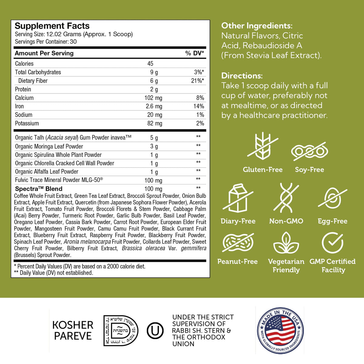 Zahler Core Greens poudre de super-aliments bio 440g en verre