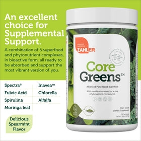 Zahler Core Greens Poudre Superaliment 399g en verre avec eau