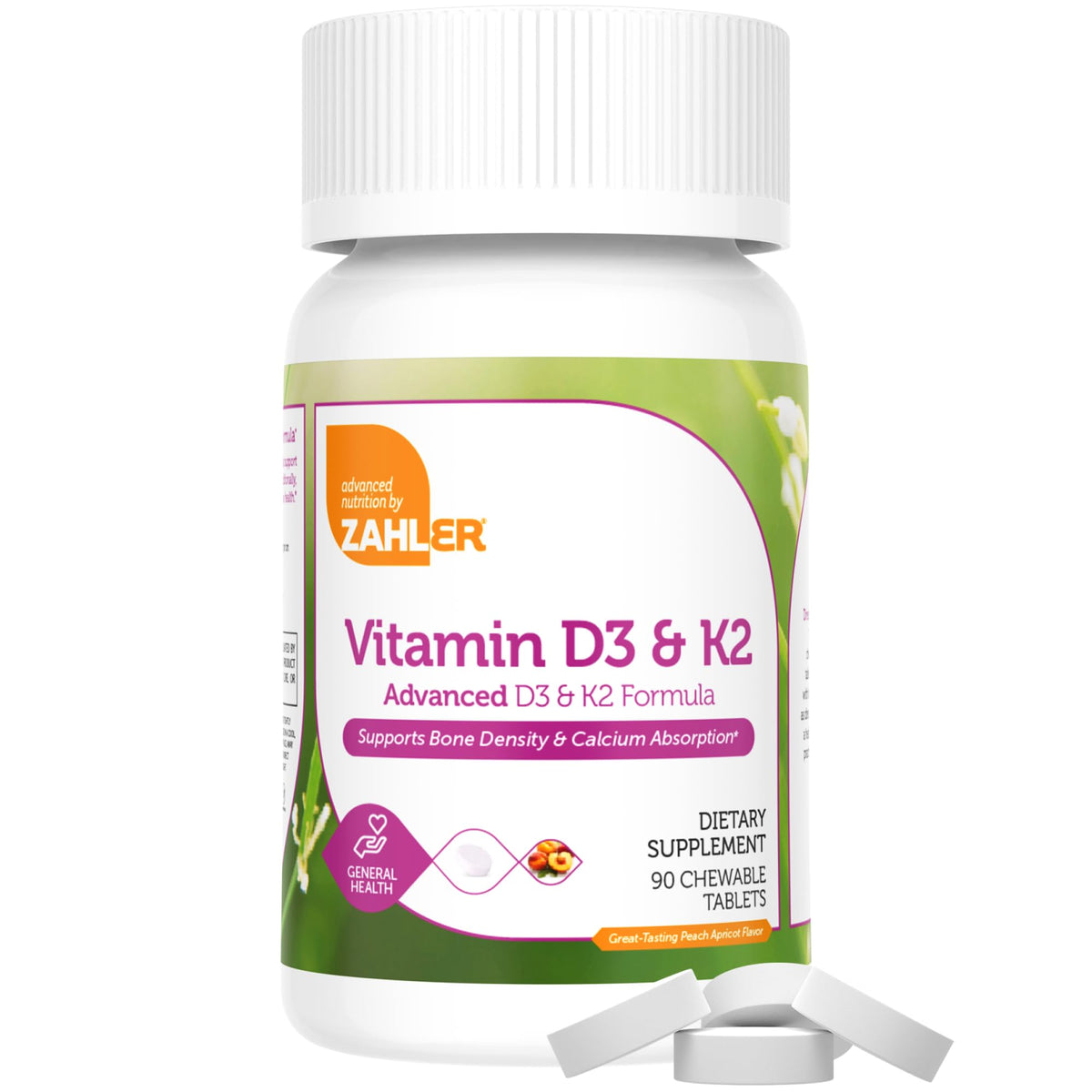 Zahler D3 & K2 comprimés à mâcher, emballage et informations nutritionnelles