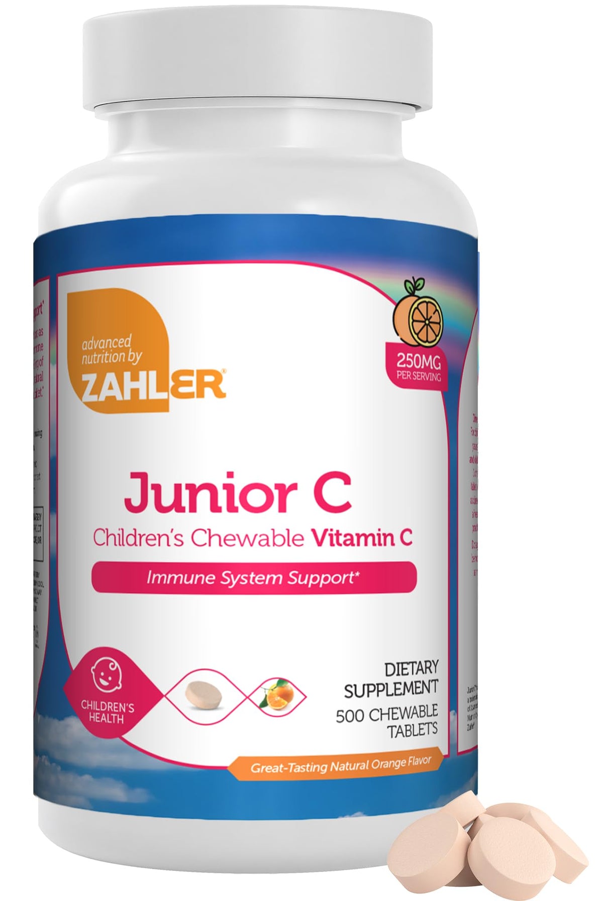 Zahler Junior C Chewable 500 comprimés goût orange, vue de face