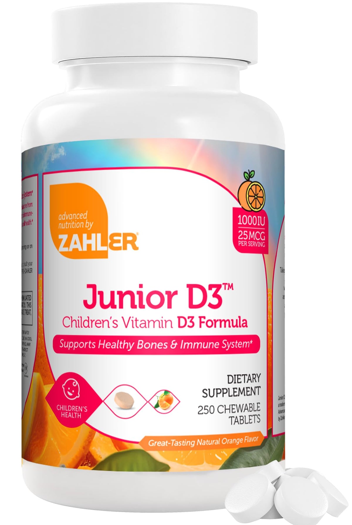 Zahler Junior D3 Vitamines 1000 IU boîte de 250 comprimés à mâcher au goût orange