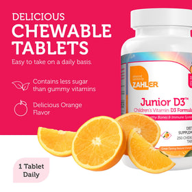 Zahler Junior D3 Vitamines 1000 IU comprimés à mâcher en gros plan