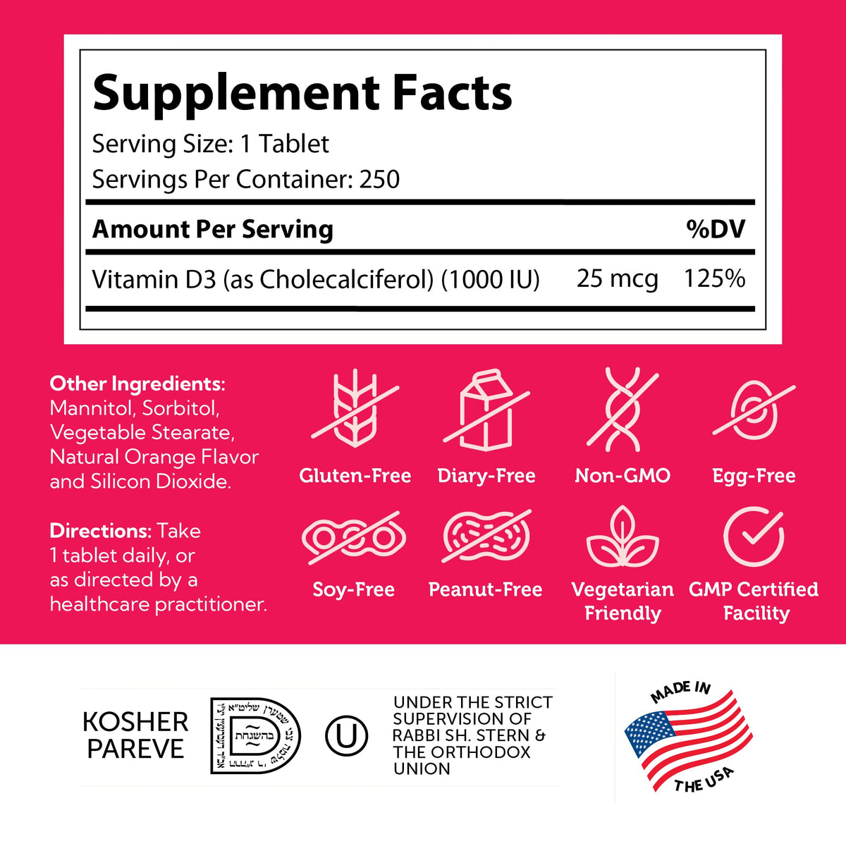 Zahler Junior D3 Vitamines 1000 IU comprimés à mâcher sur une table