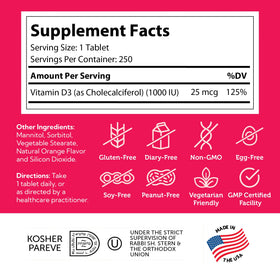 Zahler Junior D3 Vitamines 1000 IU comprimés à mâcher sur une table