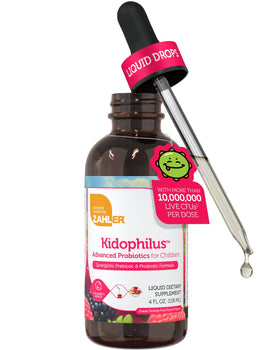 Zahler Kidophilus gouttes liquides probiotiques 4 Fl Oz, arrière de la bouteille