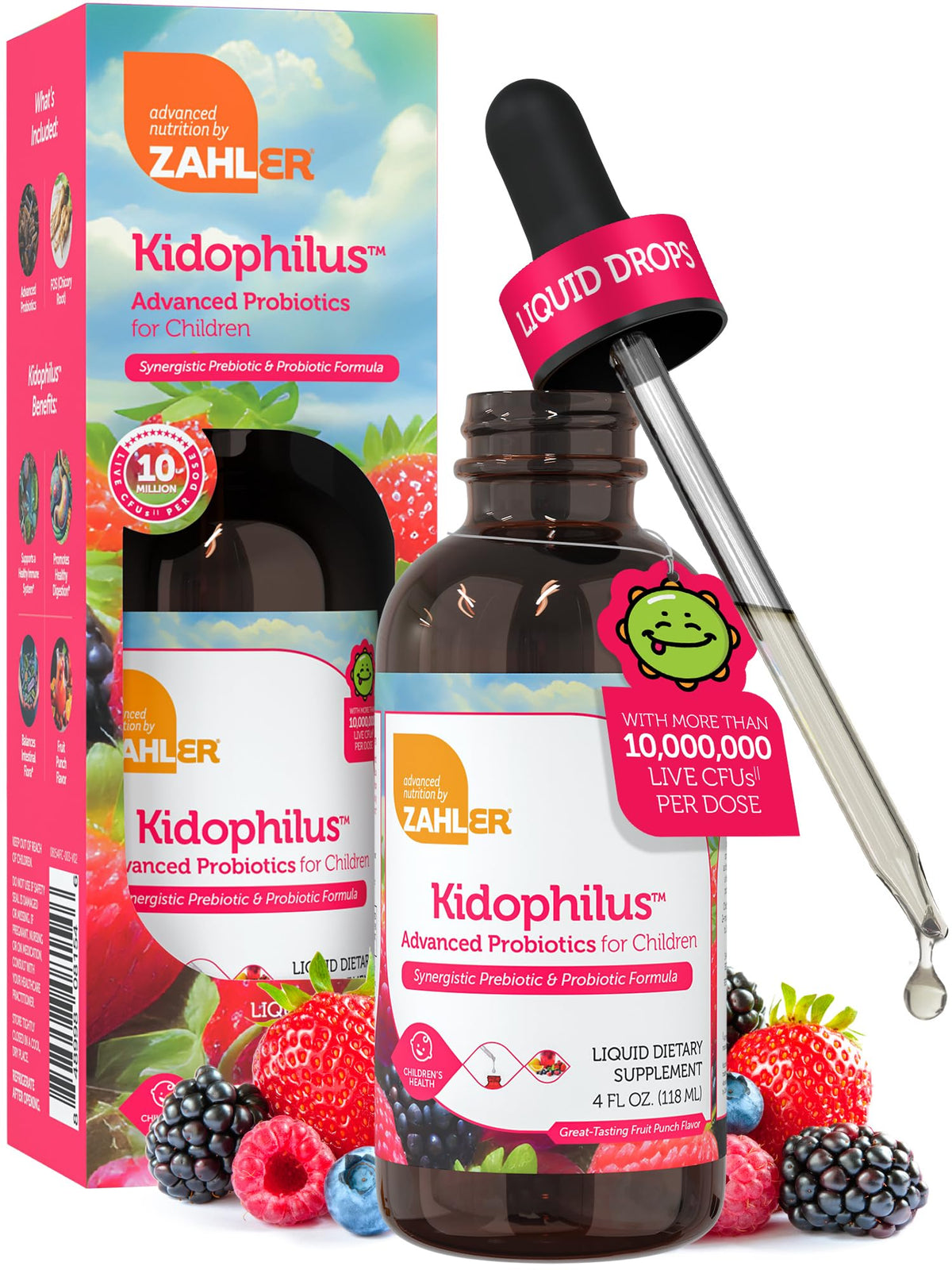 Zahler Kidophilus gouttes liquides probiotiques 4 Fl Oz, devant de la bouteille