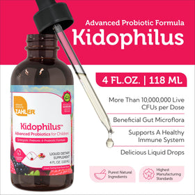 Zahler Kidophilus gouttes liquides probiotiques 4 Fl Oz, vue de côté