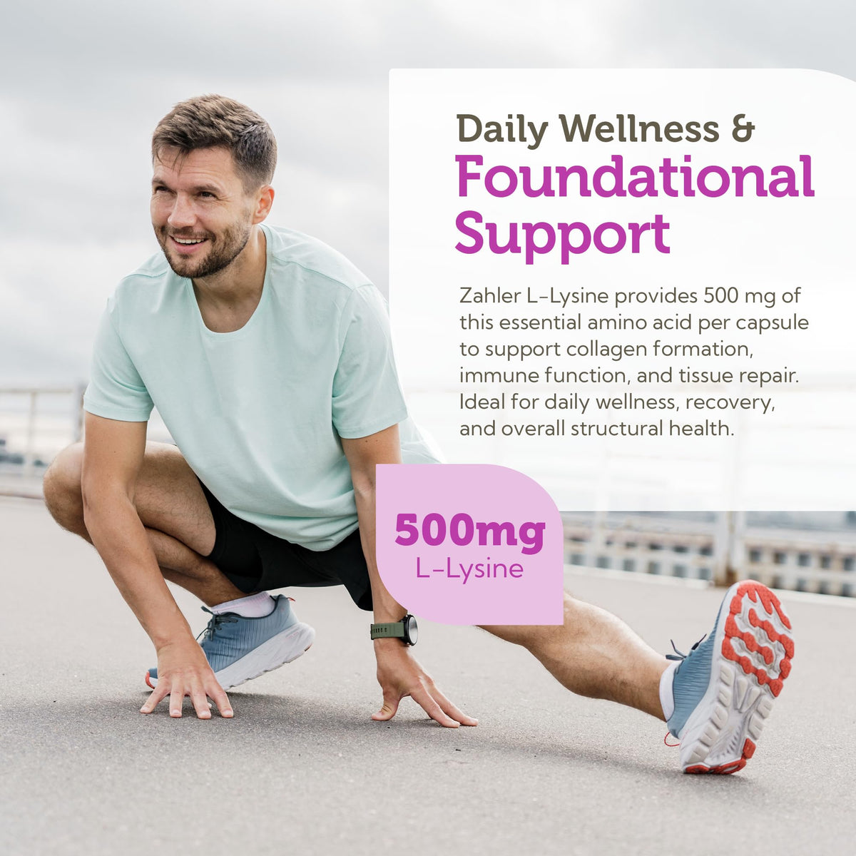 Zahler L-Lysine 500mg capsules avec un verre d'eau
