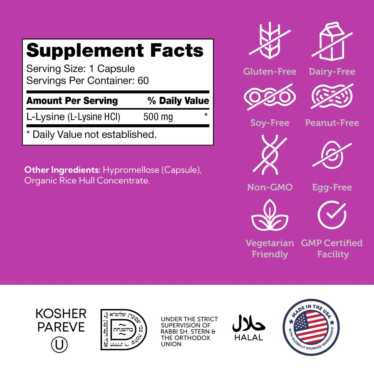 Zahler L-Lysine 500mg capsules sur un fond neutre