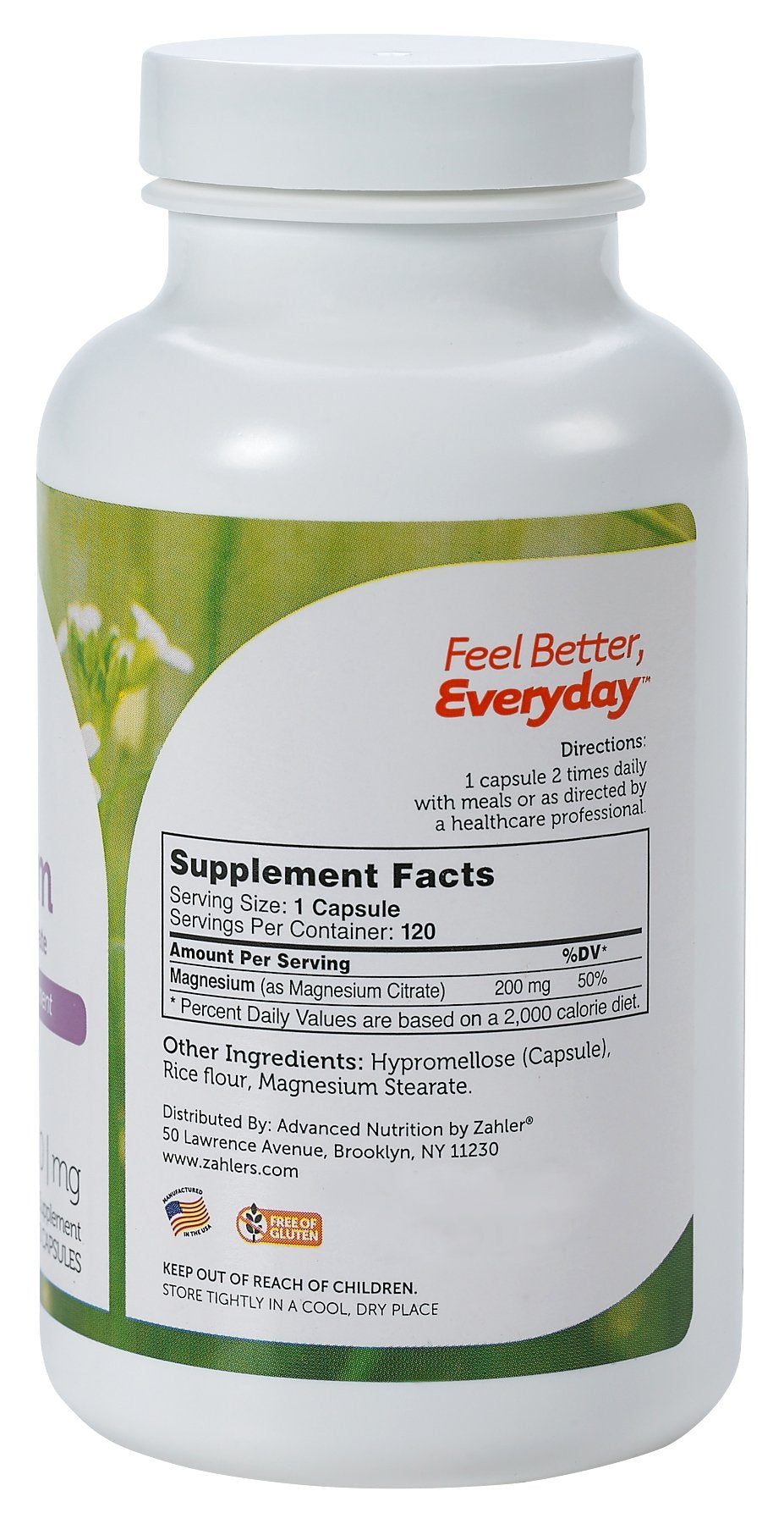 Zahler Magnésium Citrate 200 mg capsules avec étiquette