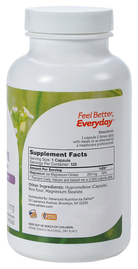 Zahler Magnésium Citrate 200 mg capsules avec étiquette