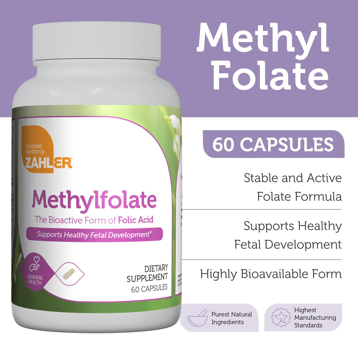 Zahler Methylfolate 1000 mcg capsules sur une surface