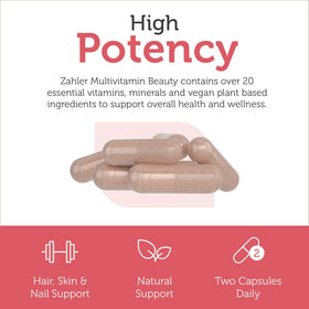 Zahler Multivitamine Beauté sur une table avec des fruits et légumes