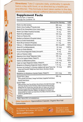 Zahler Multivitamine Métabolisme 60 Capsules détails des ingrédients