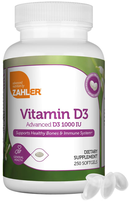 Zahler Vitamine D3 1000 IU 250 gélules végétariennes, vue de face
