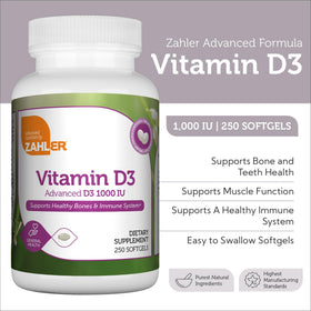 Zahler Vitamine D3 1000 IU, vue arrière du flacon
