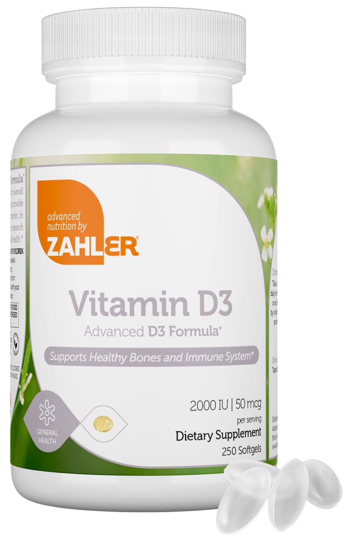 Zahler Vitamine D3 2000 IU 250 gélules, vue de face