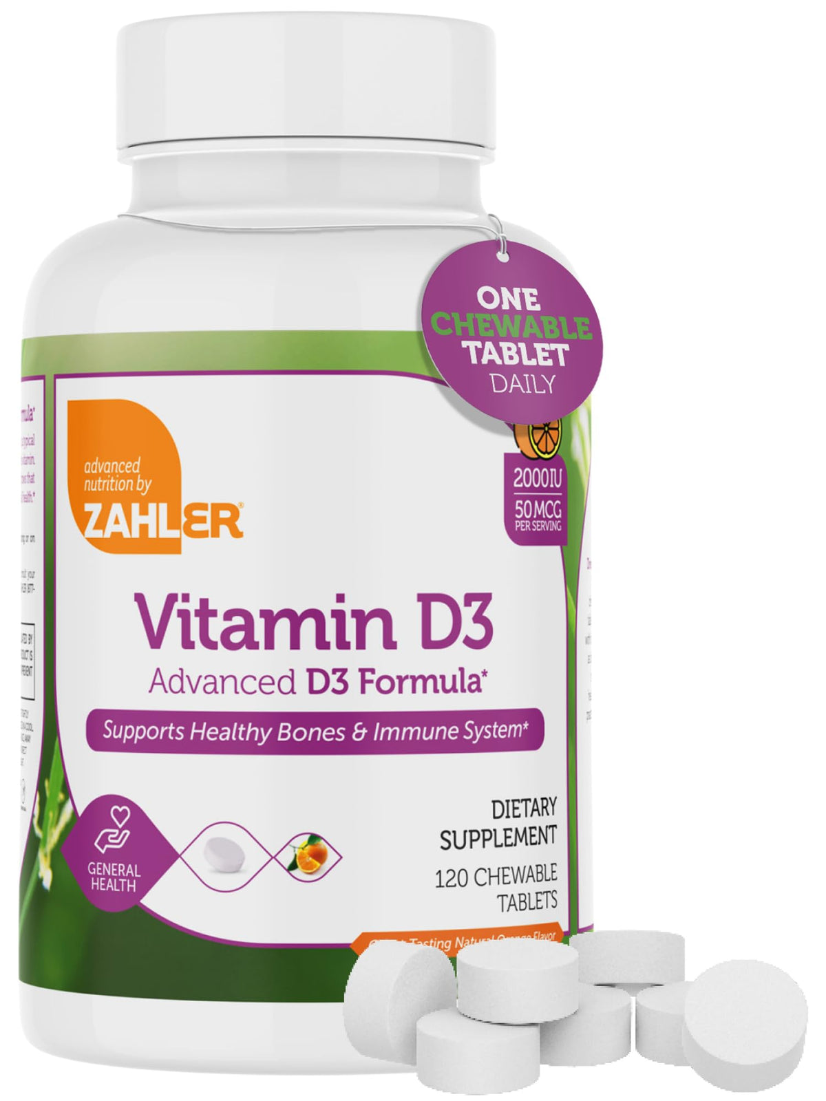 Zahler Vitamine D3 2000UI comprimés orange 120 unités vue de face