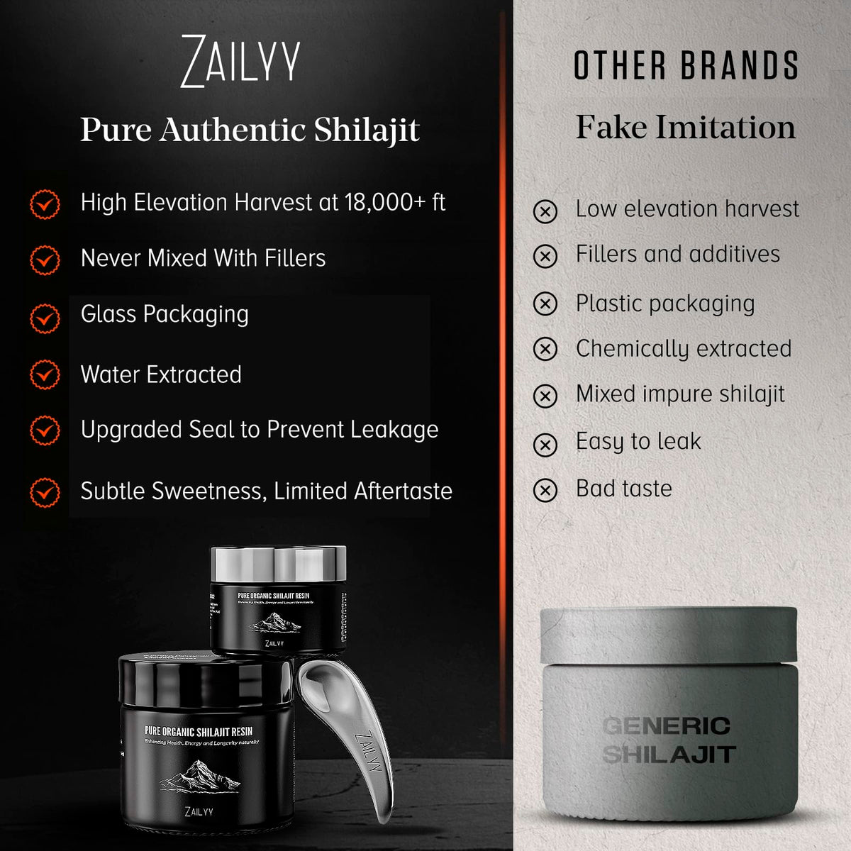 ZAILYY Résine de Shilajit Bio 800mg avec accessoires inclus