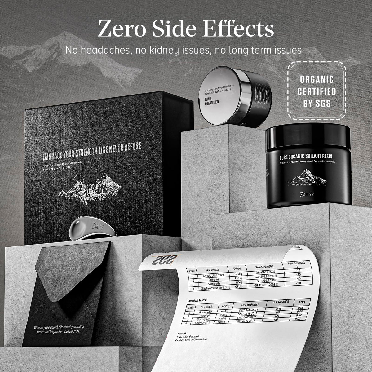 ZAILYY Résine de Shilajit Bio 800mg avec cuillère en métal