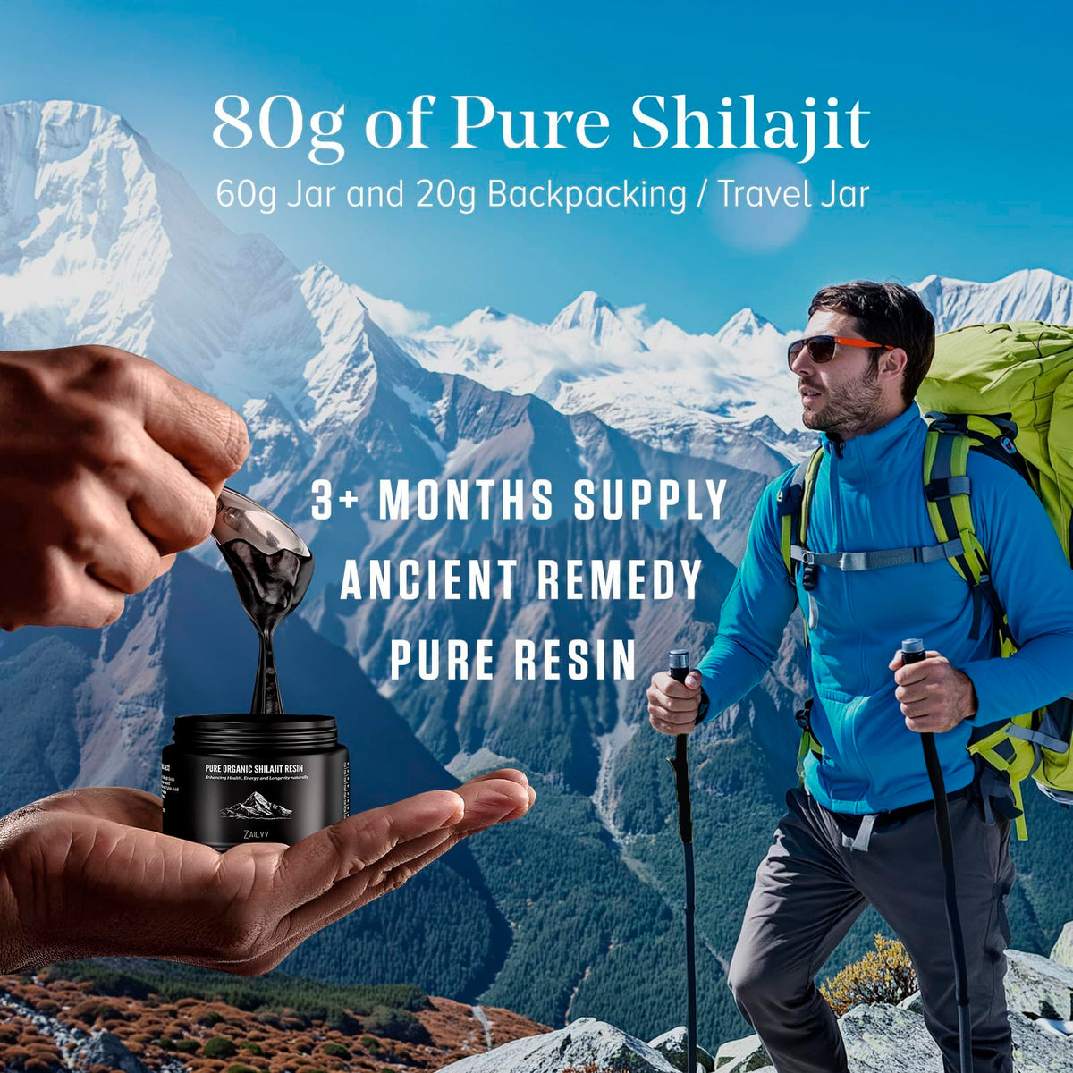 ZAILYY Résine de Shilajit Bio 800mg en environnement naturel