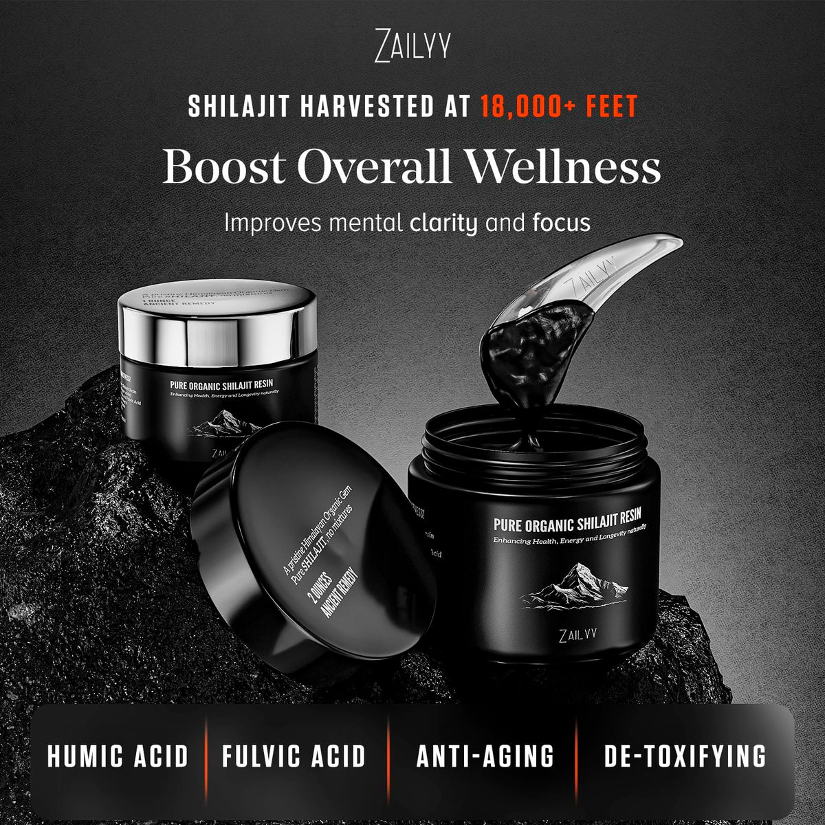 ZAILYY Résine de Shilajit Bio 800mg étiquette détaillée