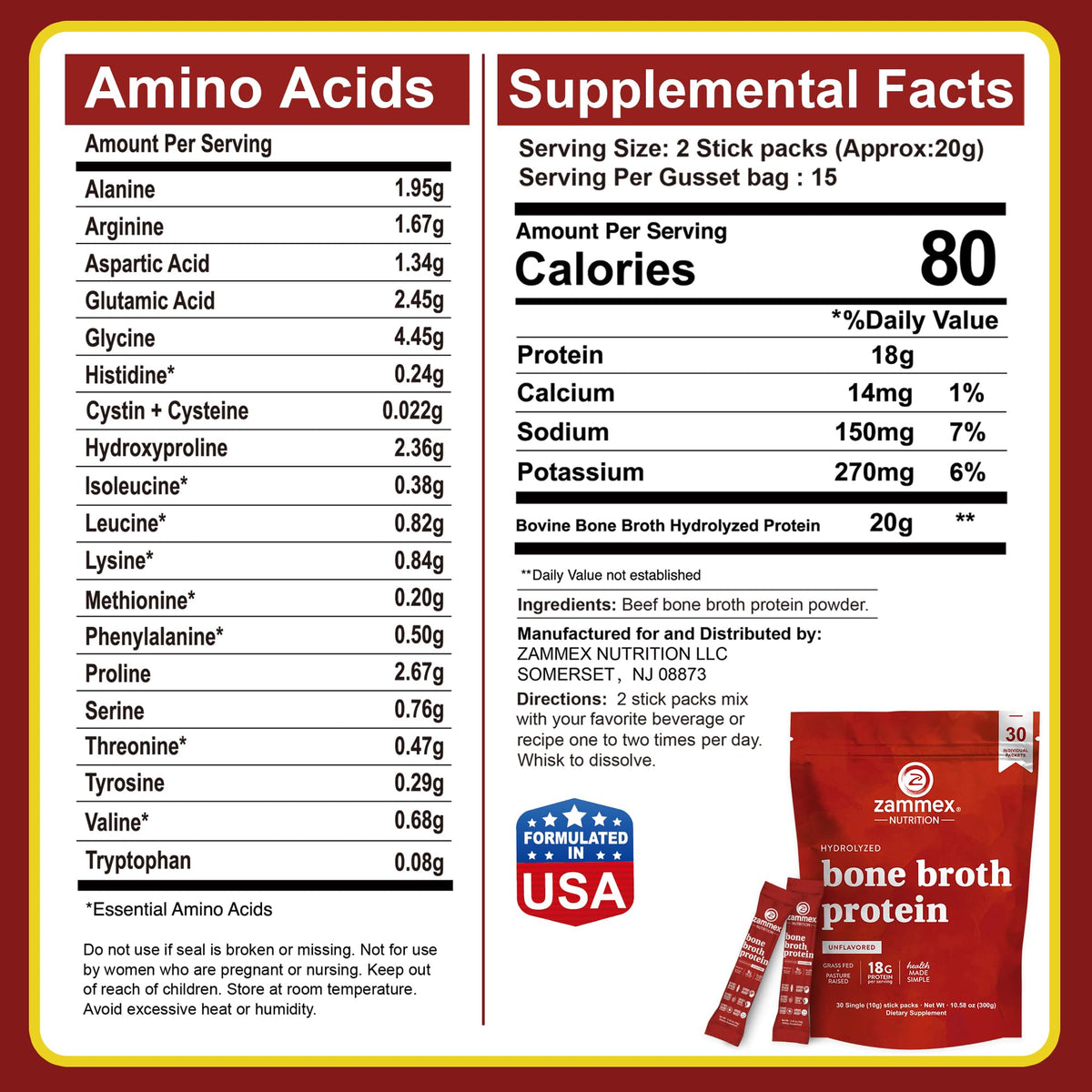 Zammex Bouillon d'Os en Poudre sachets individuels