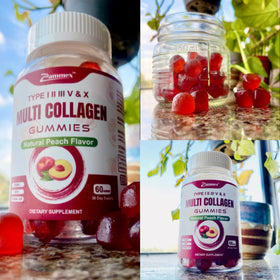 Zammex Gummies Multi-Collagène flacon ouvert montrant les gummies
