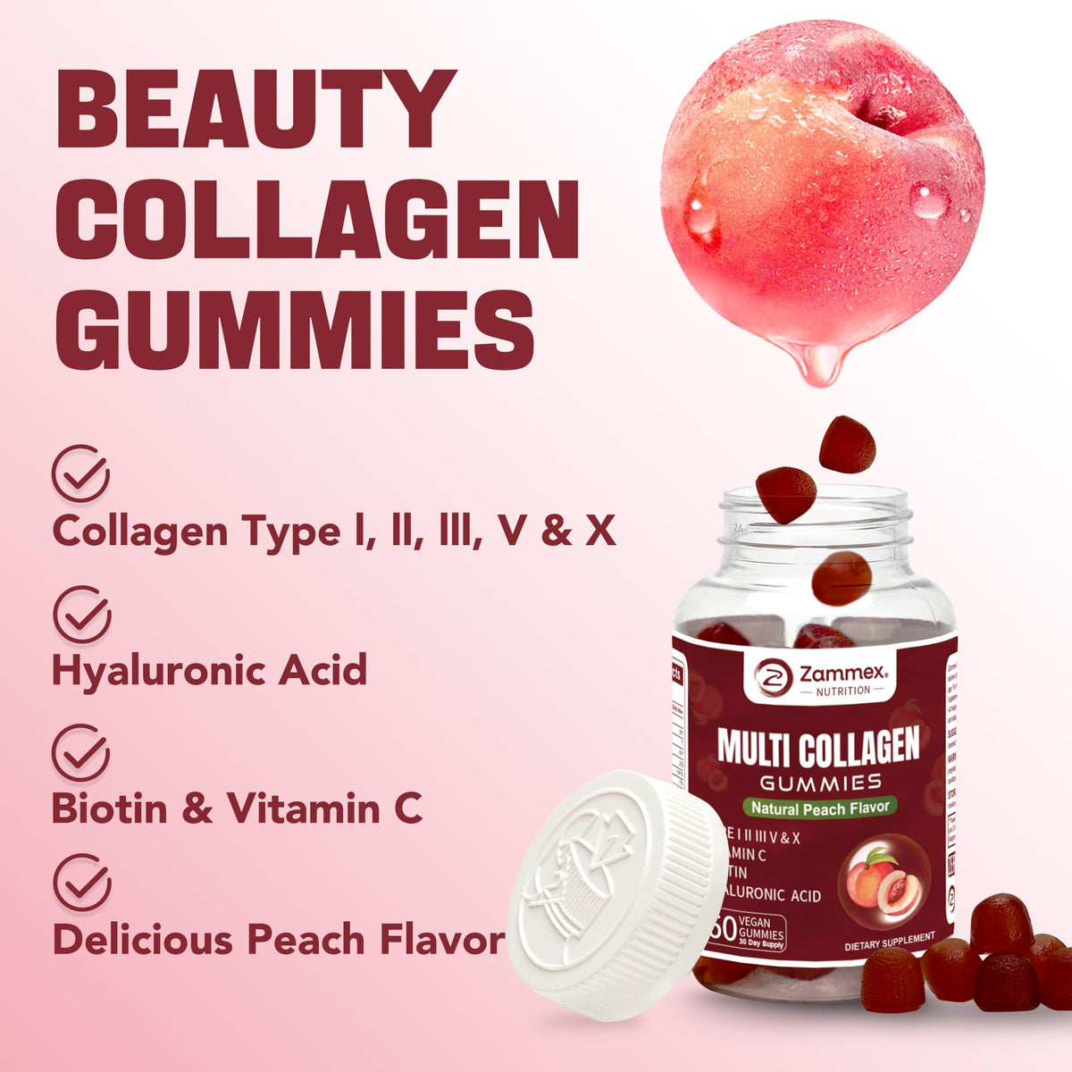 Zammex Gummies Multi-Collagène prise de gummies dans une main