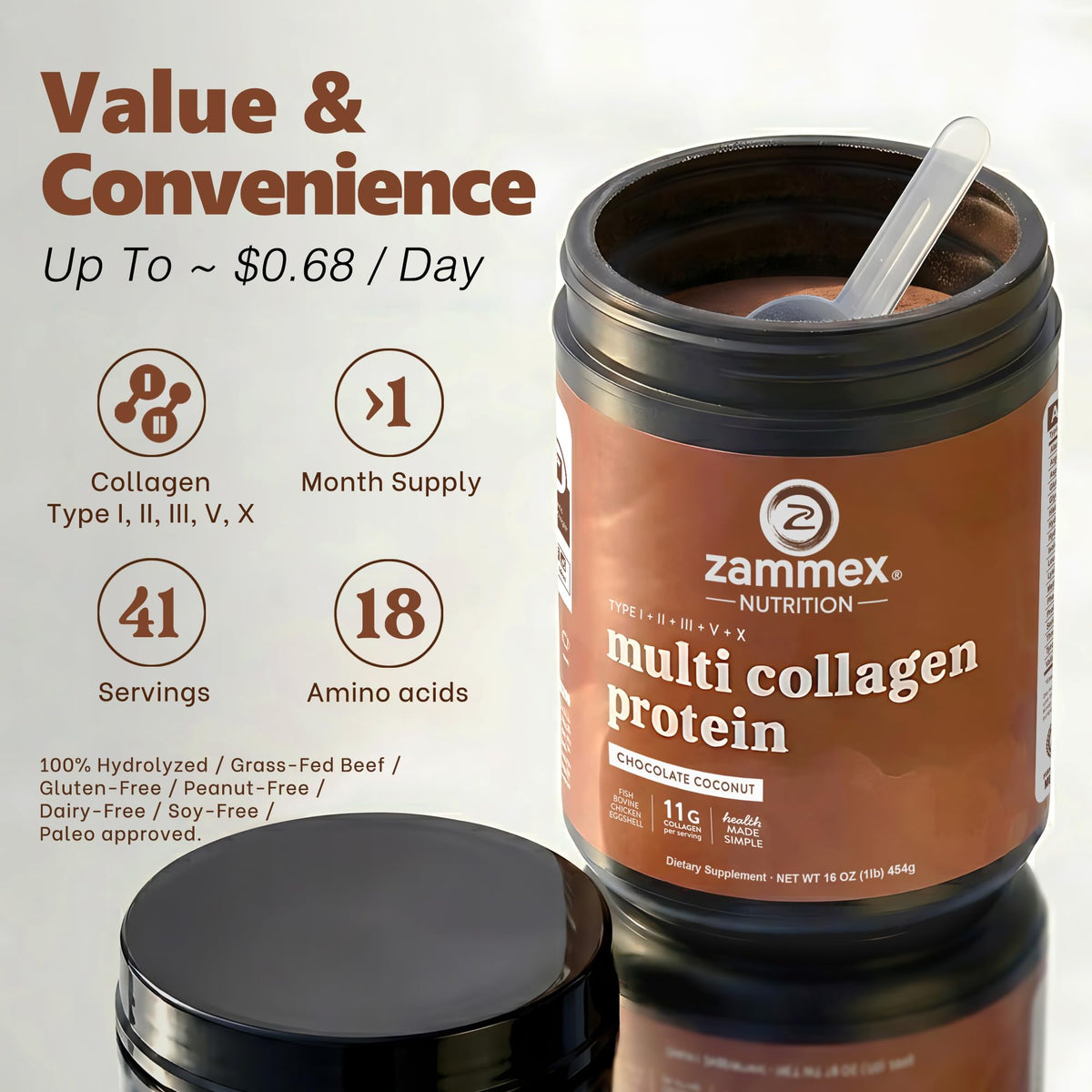 Zammex Poudre de Collagène Multi 549g vue de dos