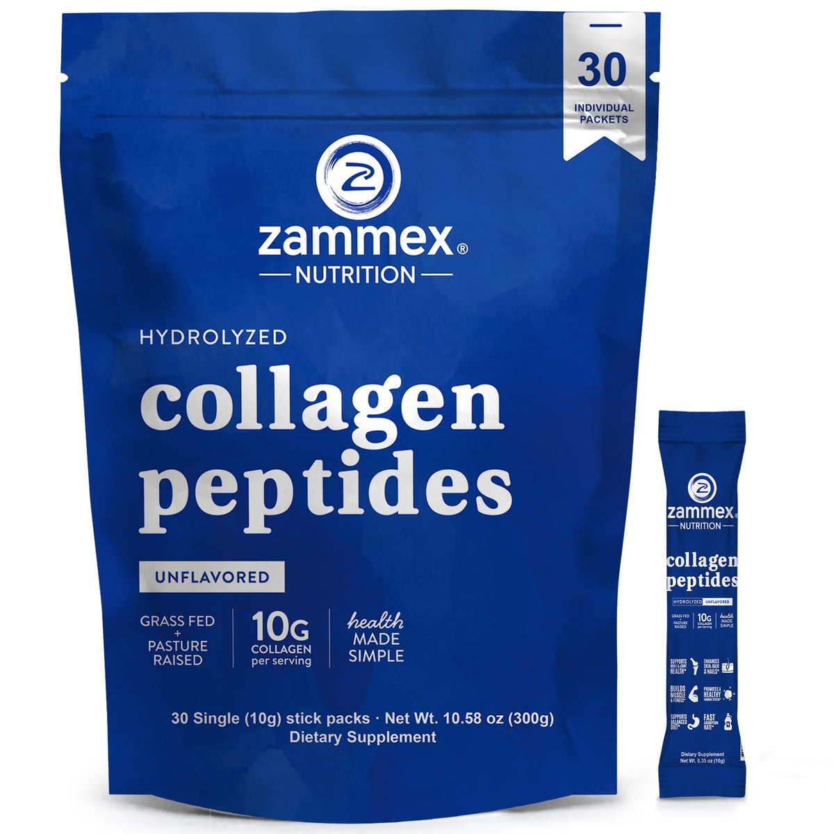 Zammex Poudre de Collagène Peptides 30 Sachets vue de face