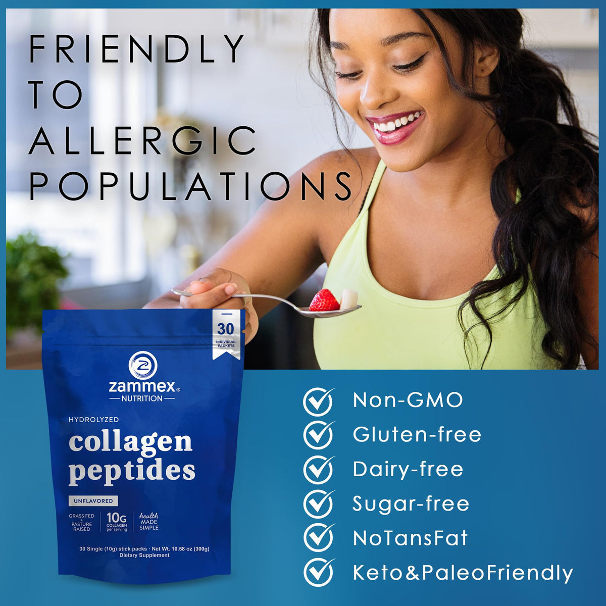 Zammex Poudre de Collagène Peptides emballage et sachets