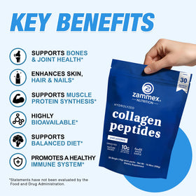 Zammex Poudre de Collagène Peptides en sachets dans un bol