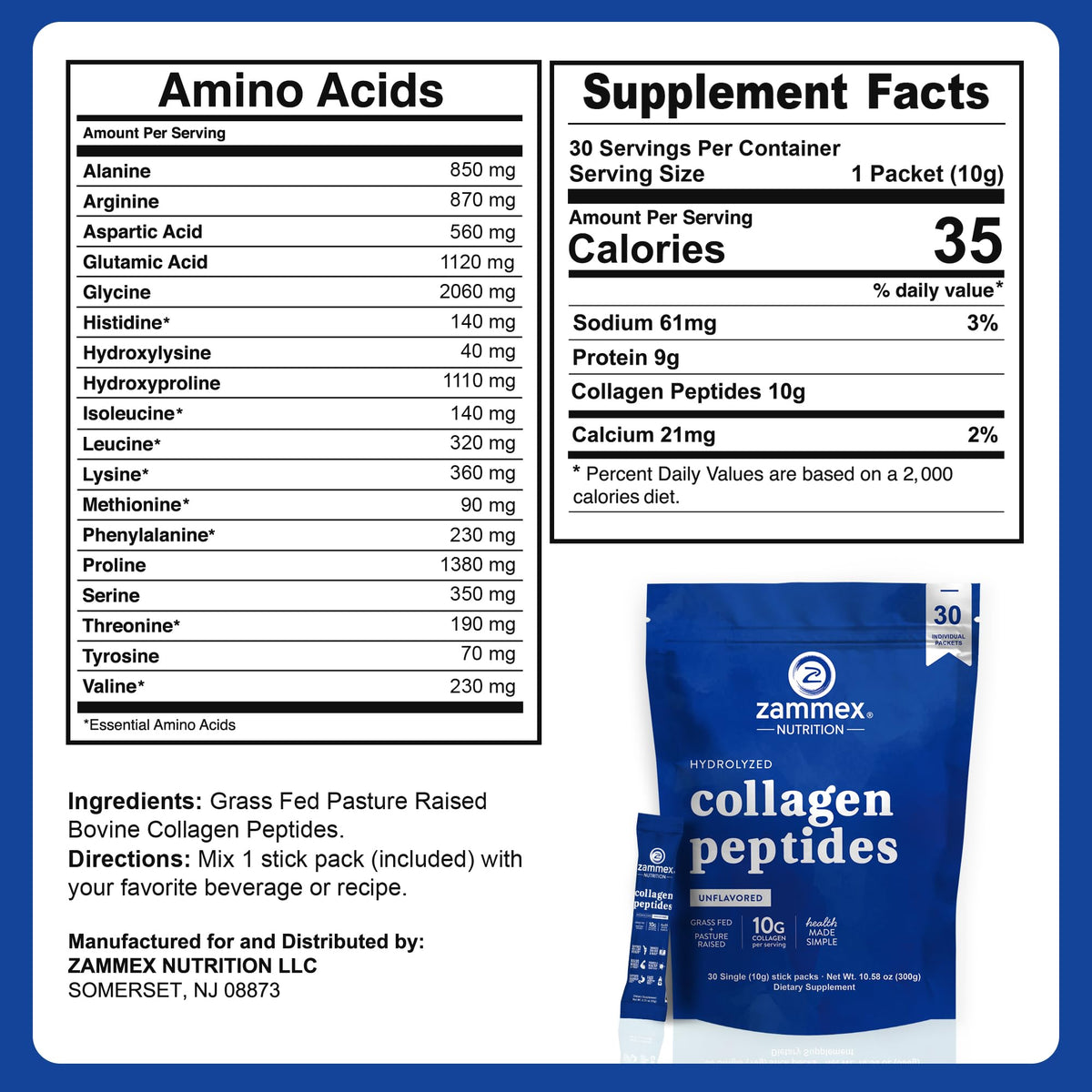 Zammex Poudre de Collagène Peptides sachet individuel