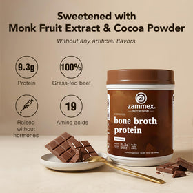 Zammex Poudre de Protéine de Bouillon d'Os Chocolat Chaud 581g avec des ingrédients naturels