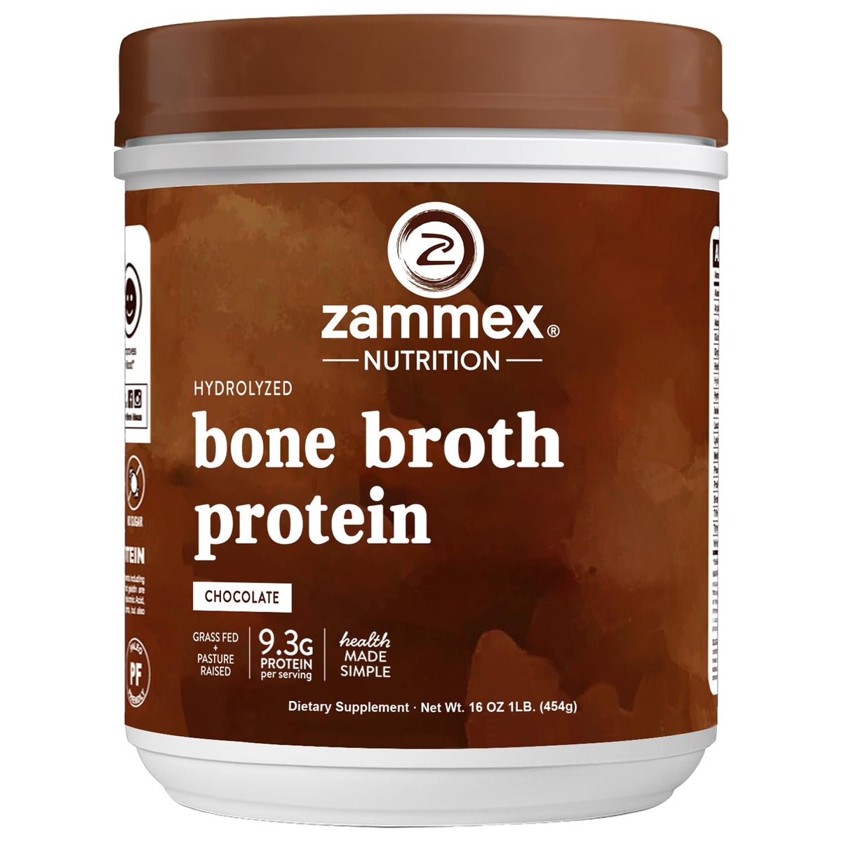 Zammex Poudre de Protéine de Bouillon d'Os Chocolat Chaud 581g vue de face