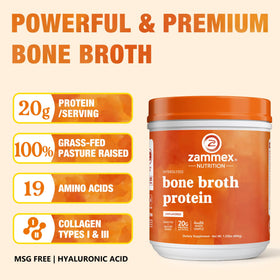 Zammex Poudre de Protéine de Bouillon d'Os de Boeuf 721g avec une cuillère doseuse