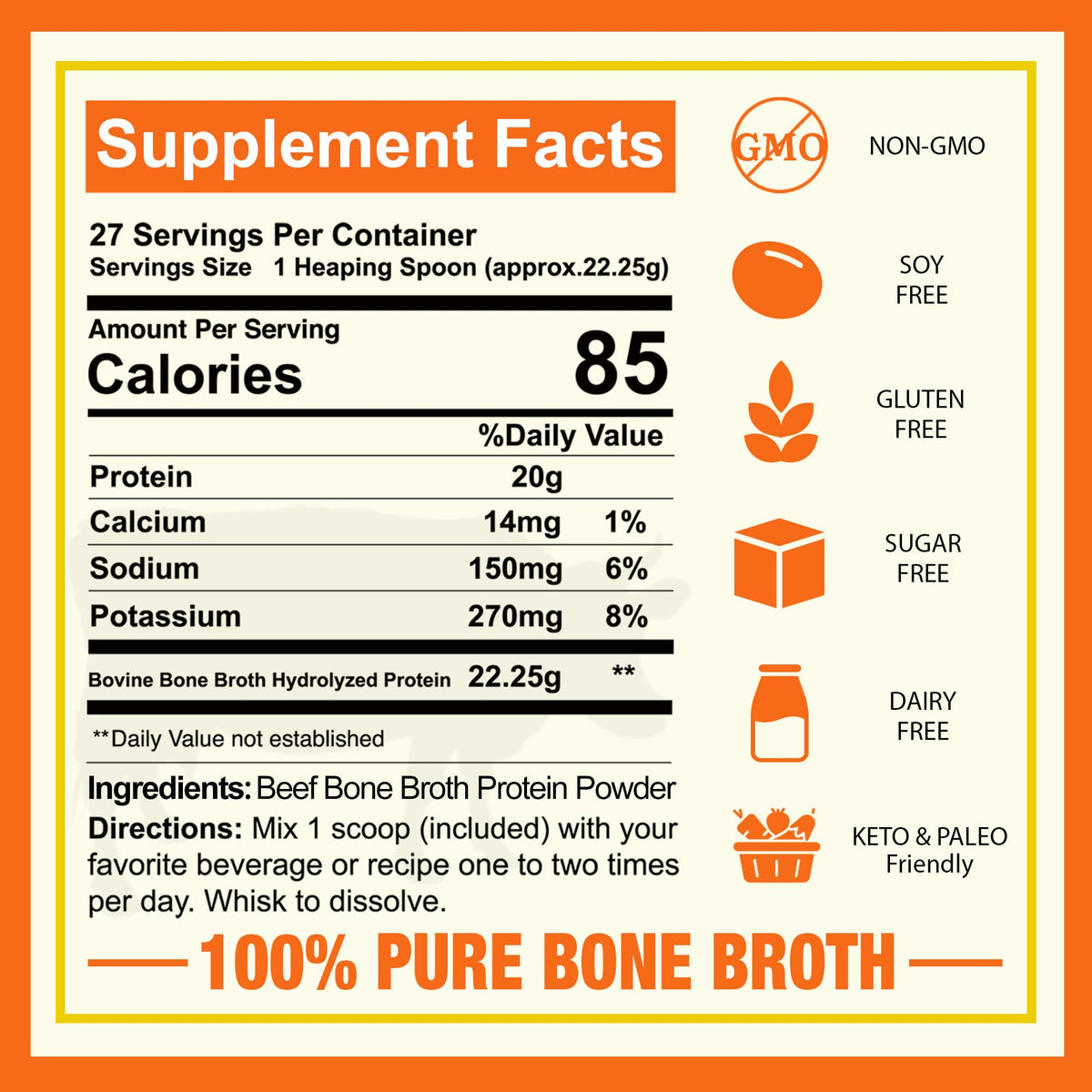 Zammex Poudre de Protéine de Bouillon d'Os de Boeuf 721g emballage