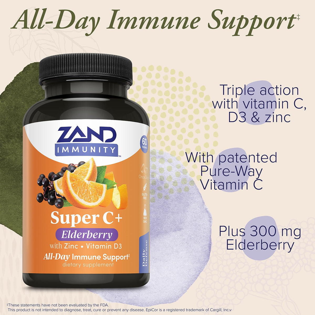 ZAND Super C+ Sureau 1000 mg comprimés, comprimés sur une surface